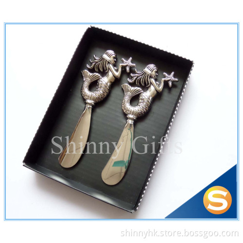 Znic Alloy Metal Sea Accessories Custom Wooden Butter Knife for Gift Set